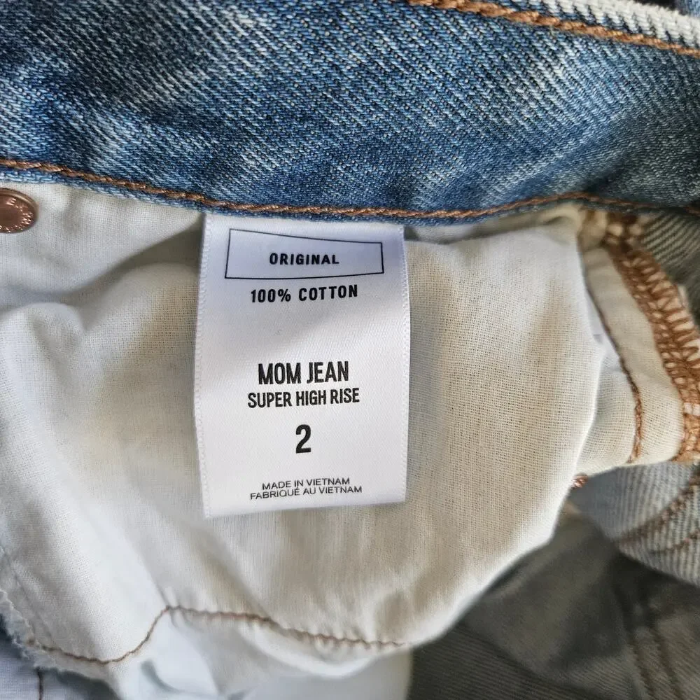 Express Super High Rise Mom Jeans‎ Women's 2 Raw Hem Straigh Leg